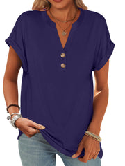 ANRABESS Womens Short Sleeve Henley Tops V Neck Dressy Casual Loose Fit Shirts Summer Flowy Blouses 2025 Trendy Clothes
