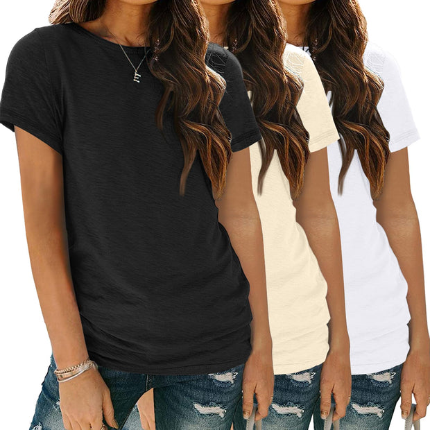 SUNBS Womens 3 Pack T-Shirts Short Sleeve Summer Tops Fashion Basic Tees Comfy Casual Vacation Outfits Workout Clothes 2025