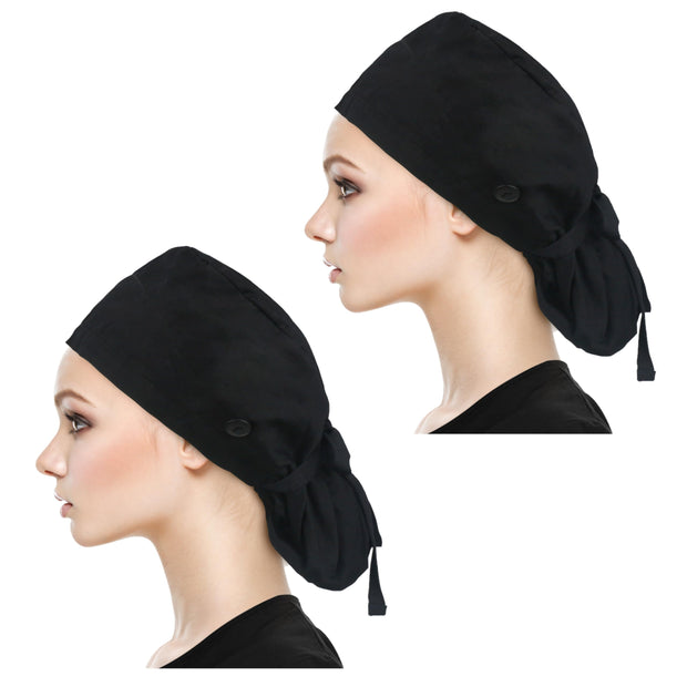 QBA Adjustable Working Cap with Button, Satin-Lined Hat, Cotton Working Hat Sweatband, Elastic Tie Back Hats Unisex
