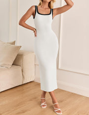 ZESICA Women's 2025 Summer Bodycon Midi Dress Casual Sleeveless Square Neck Side Slit Knit Vacation Long Dresses