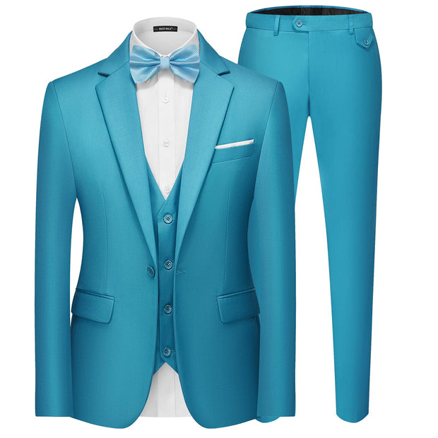 MAGE MALE Men's 3 Pieces Suit Elegant Solid One Button Slim Fit Single Breasted Party Blazer Vest Pants Set