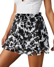 Flowy Shorts for Women Casual Boho Floral Skorts Ruffle Mini Skirts Running Tennis Butterfly Shorts Chiffon Shorts