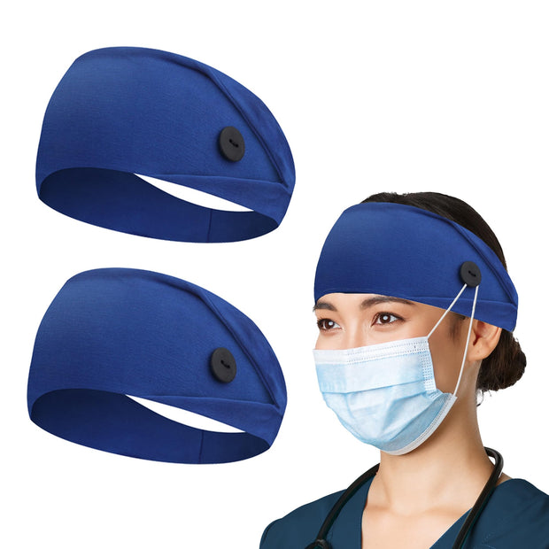 ABAMERICA Headbands with Button for Mask, Wide Nurses Headbands Non Slip Elastic Ear Protection for Women Men Doctors Sweatband Headband (BUTTON- 1 PACK COLOR05)