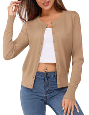 Newshows Women's Lightweight Button Down Cardigan Long Sleeve Casual Crew Neck Soft Knit Cardigans Sweater Tops