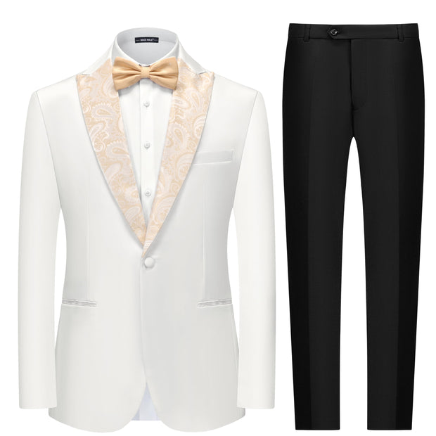 MAGE MALE Men's 2 Piece Suit One Button Slim Fit Formal Wedding Prom Tuxedo Suits Blazer Pants with Bow Tie Set