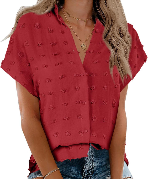 Beautife Womens Short Sleeve Shirts V Neck Collared Button Down Shirt Tops with Pockets