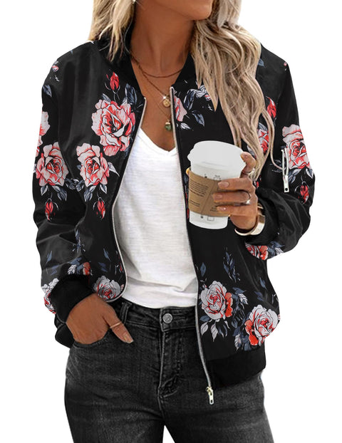 Zeagoo Women's Bomber Jacket Casual Coat Zip Up Outerwear Windbreaker with Pockets S-XXL
