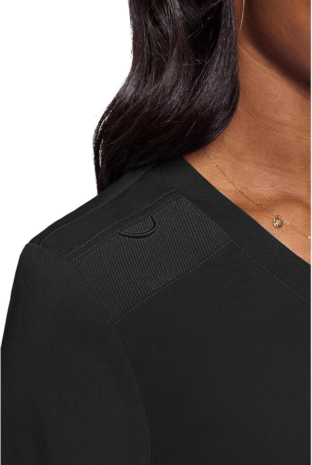 Med Couture Women's V-Neck Scrub Top, Modern Fit Tuck-in Top with Stretchy Rib-Knit Shoulders and Chest Pocket - MC7448