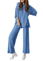 PRETTYGARDEN Women's 2 Piece Outfits Casual Short Sleeve Pullover Tops and Wide Leg Pants Lounge Sets Tracksuits