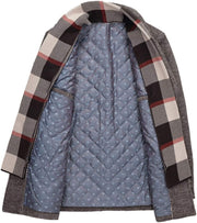 INVACHI Men's Wool Blend Pea Coat Warm Winter Trench Coat with Detachable Soft Scarf Single Breasted Overcoat