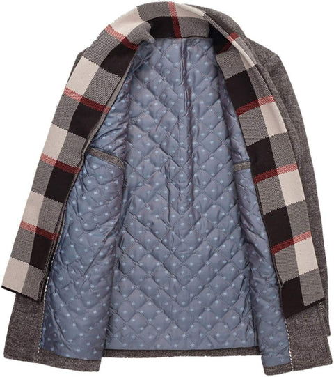 INVACHI Men's Wool Blend Pea Coat Warm Winter Trench Coat with Detachable Soft Scarf Single Breasted Overcoat