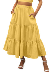 ANRABESS Women’s Summer Boho Flowy Swing Tiered A-Line Maxi Skirt 2025 Fashion Trendy Elastic Waist Pleated Long Beach Dress