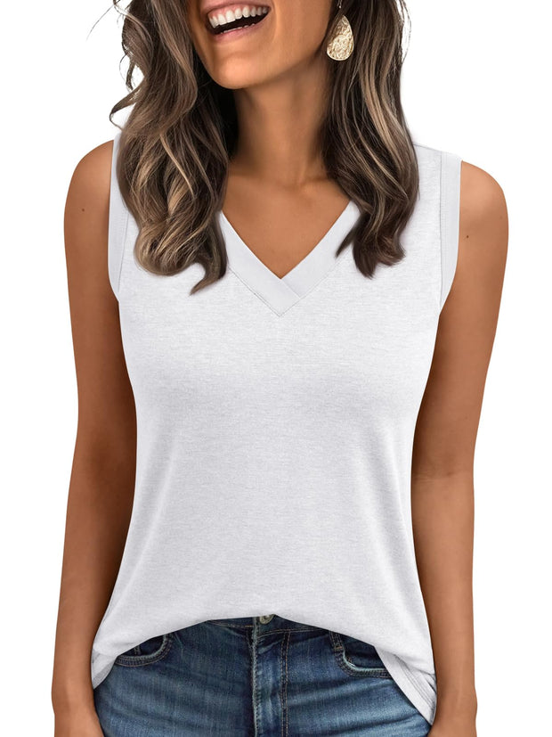 AUTOMET Tank Top Women Summer 2025 Casual Spring V Neck Sleeveless Tee Shirt Basic Trendy Beach Vacation Outfits Clothes