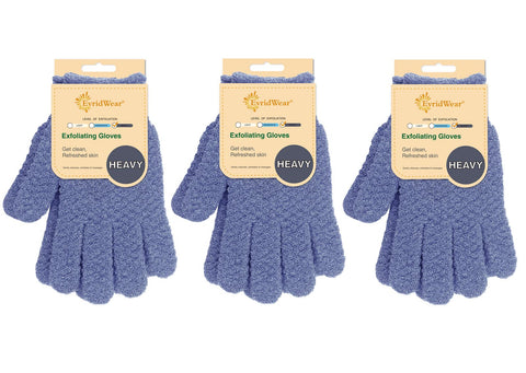 Evridwear Exfoliating Dual Texture Bath Gloves for Shower, Spa, Massage and Body Scrubs, Dead Skin Cell Remover, Gloves with Hanging Loop (1 Pair Heavy Glove)