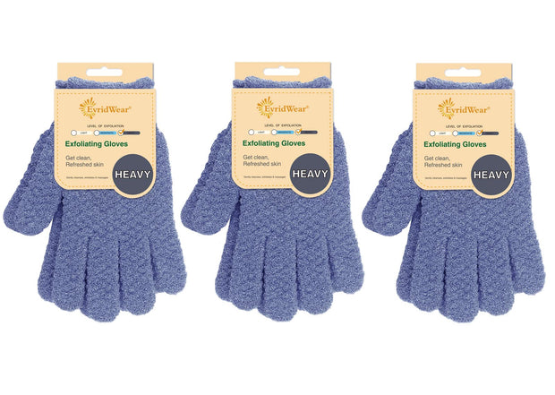 Evridwear Exfoliating Dual Texture Bath Gloves for Shower, Spa, Massage and Body Scrubs, Dead Skin Cell Remover, Gloves with Hanging Loop (1 Pair Heavy Glove)
