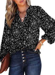 Dokotoo Women's Casual V Neck Alicia Floral Print Smocked Long Sleeve Chiffon Blouses Bohemian Top Shirts