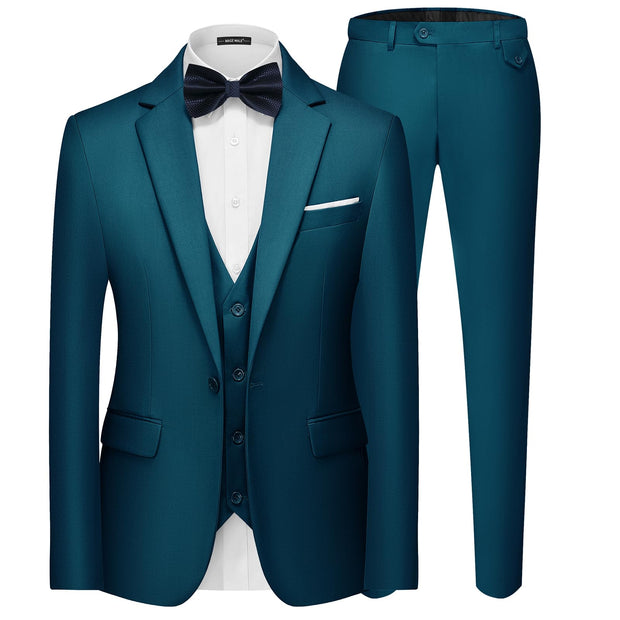MAGE MALE Men's 3 Pieces Suit Elegant Solid One Button Slim Fit Single Breasted Party Blazer Vest Pants Set