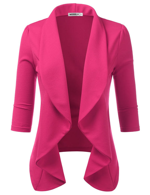 DOUBLJU Lightweight Thin 3/4 Sleeve Open Front Blazer Business Casual Deconstructed Jackets for Womens Clothes with Plus Size