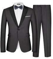 MAGE MALE Men's 2 Piece Suit One Button Slim Fit Formal Wedding Prom Tuxedo Suits Blazer Pants with Bow Tie Set