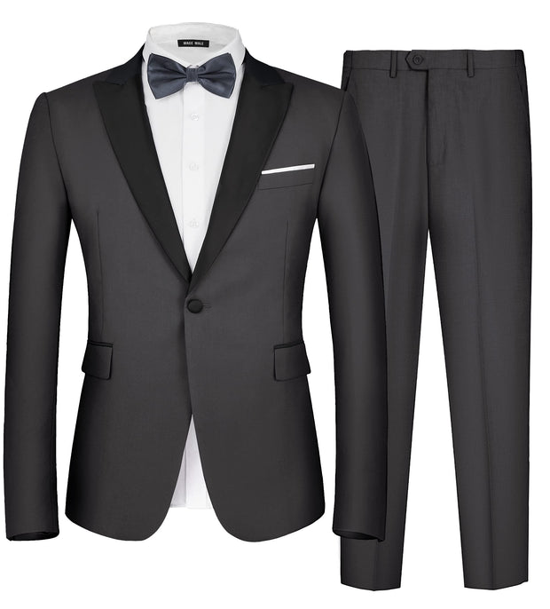 MAGE MALE Men's 2 Piece Suit One Button Slim Fit Formal Wedding Prom Tuxedo Suits Blazer Pants with Bow Tie Set