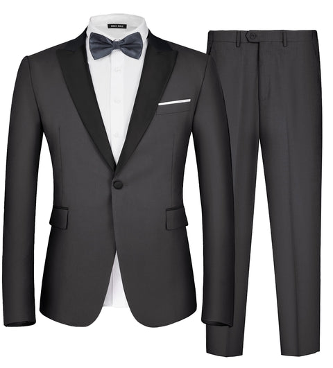 MAGE MALE Men's 2 Piece Suit One Button Slim Fit Formal Wedding Prom Tuxedo Suits Blazer Pants with Bow Tie Set