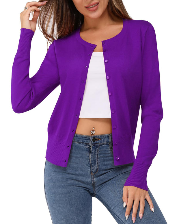 Newshows Women's Lightweight Button Down Cardigan Long Sleeve Casual Crew Neck Soft Knit Cardigans Sweater Tops