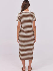 ANRABESS Womens Summer Casual Midi Dress Short Sleeve Crewneck T Shirt Long Dresses Split Stripe Beach Vacation Travel Outfit Small