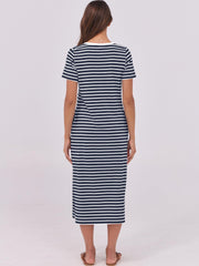 ANRABESS Womens Summer Casual Midi Dress Short Sleeve Crewneck T Shirt Long Dresses Split Stripe Beach Vacation Travel Outfit Small