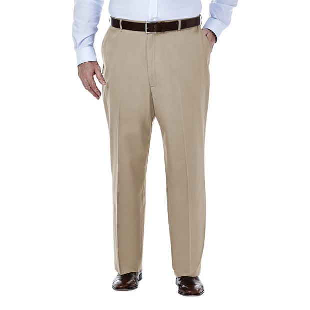 Haggar Men's Premium No Iron Khaki Classic Fit Expandable Waist Flat Front Pant (Regular and Big & Tall Sizes)