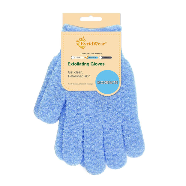 Evridwear Exfoliating Dual Texture Bath Gloves for Shower, Spa, Massage and Body Scrubs, Dead Skin Cell Remover, Gloves with Hanging Loop (1 Pair Heavy Glove)
