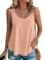 KKJ Womens Cute Tank Tops Eyelet Sleeveless Spaghetti Strap Scoop Neck Loose Casual 2025 Summer Beach Vacation Flowy Shirts