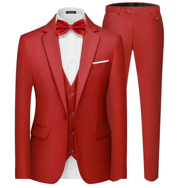 MAGE MALE Men's 3 Pieces Suit Elegant Solid One Button Slim Fit Single Breasted Party Blazer Vest Pants Set