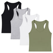 4 Pieces Women's Crop Tops Cotton Basic Tank Tops Racerback Sleeveless Sports Workout Crop Tank Tops