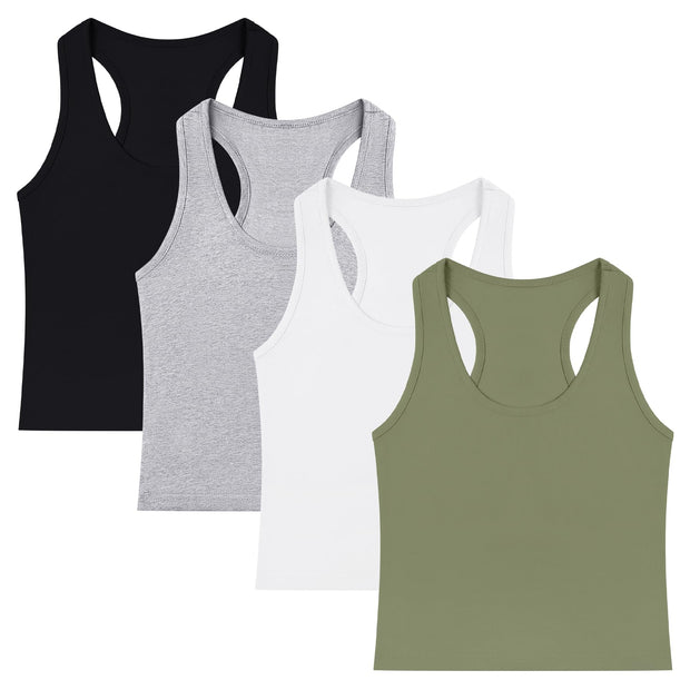 4 Pieces Women's Crop Tops Cotton Basic Tank Tops Racerback Sleeveless Sports Workout Crop Tank Tops