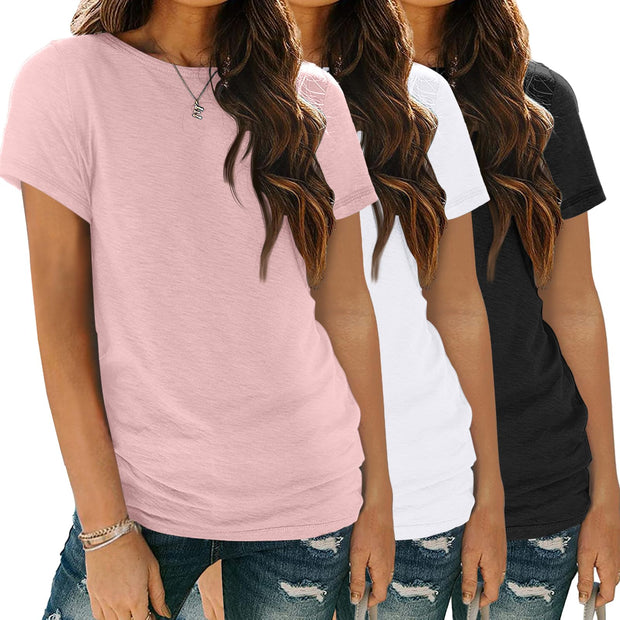 SUNBS Womens 3 Pack T-Shirts Short Sleeve Summer Tops Fashion Basic Tees Comfy Casual Vacation Outfits Workout Clothes 2025
