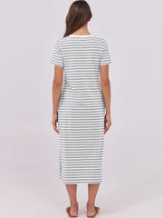 ANRABESS Womens Summer Casual Midi Dress Short Sleeve Crewneck T Shirt Long Dresses Split Stripe Beach Vacation Travel Outfit Small