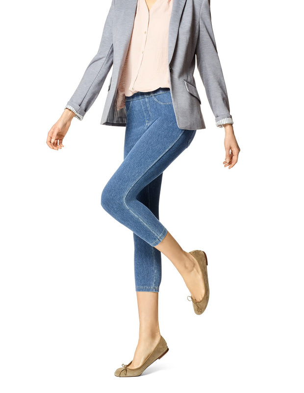 No Nonsense Women's Classic Denim Capri Leggings with Pockets, Comfortable Stretch Pull on Pants