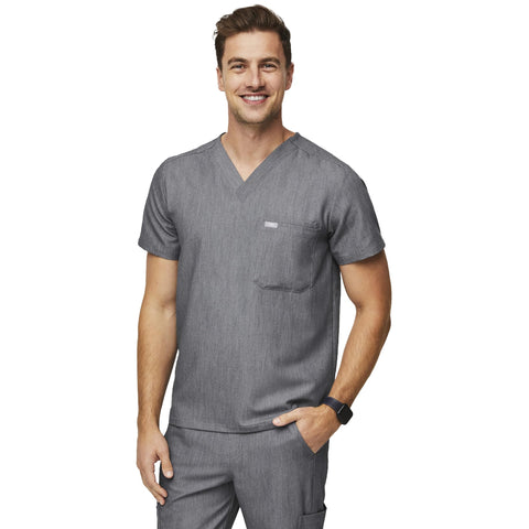 FIGS Leon Scrub Top for Men – 3 Pockets, Tailored Fit, Modern V-Neck, 4-Way Stretch, Moisture-Wicking Men's Scrubs