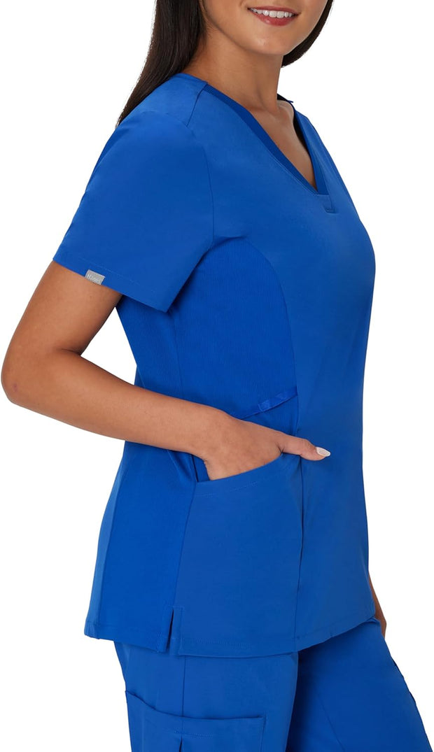 Hanes Women's Scrubs Healthcare Top, Moisture-Wicking Stretch Scrub Shirts, Ribbed Side Panels