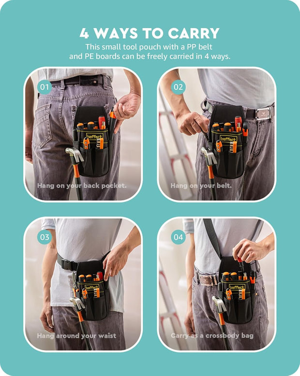 Baffect Pocket Tool Pouch，6-Pouches and 9 Screwdriver Loops Construction, Heavy-Duty Tool Bag with Adjustable Belt for Electrician Work