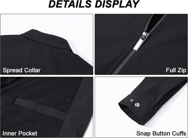 MAGCOMSEN Men's Lightweight Jackets Full Zip Up Light Coat Laydown Collar Jacket Casual Windbreaker Jacket with Zip Pockets