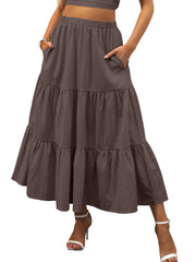 ANRABESS Women’s Summer Boho Flowy Swing Tiered A-Line Maxi Skirt 2025 Fashion Trendy Elastic Waist Pleated Long Beach Dress