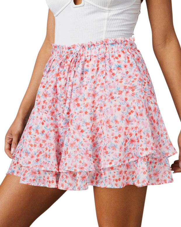 Flowy Shorts for Women Casual Boho Floral Skorts Ruffle Mini Skirts Running Tennis Butterfly Shorts Chiffon Shorts