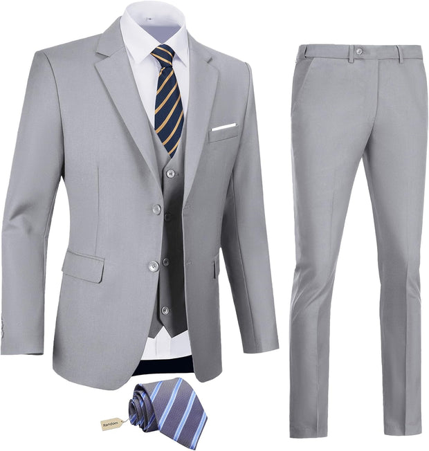 Men's Slim Fit 3 Piece Suit Two Button Business Wedding Dress Tux Suit Set Jacket Vest Pants with Tie