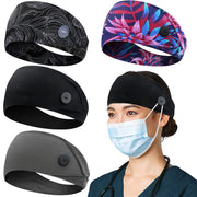 ABAMERICA Headbands with Button for Mask, Wide Nurses Headbands Non Slip Elastic Ear Protection for Women Men Doctors Sweatband Headband (BUTTON- 1 PACK COLOR05)