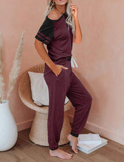 AUTOMET Lounge Sets For Women Two Piece Outfits Loungewear Short Sleeve Crewneck Jogger Pajama Set Sweatpants Tracksuit