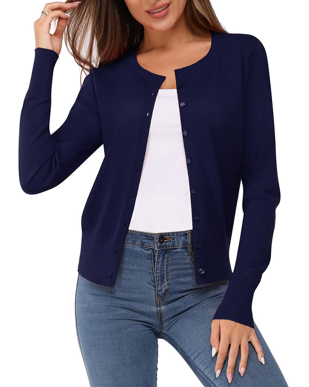 Newshows Women's Lightweight Button Down Cardigan Long Sleeve Casual Crew Neck Soft Knit Cardigans Sweater Tops