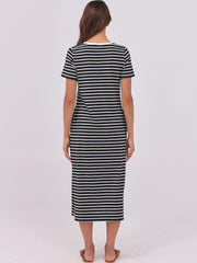 ANRABESS Womens Summer Casual Midi Dress Short Sleeve Crewneck T Shirt Long Dresses Split Stripe Beach Vacation Travel Outfit Small