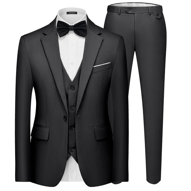MAGE MALE Men's 3 Pieces Suit Elegant Solid One Button Slim Fit Single Breasted Party Blazer Vest Pants Set