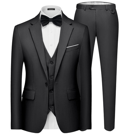 MAGE MALE Men's 3 Pieces Suit Elegant Solid One Button Slim Fit Single Breasted Party Blazer Vest Pants Set